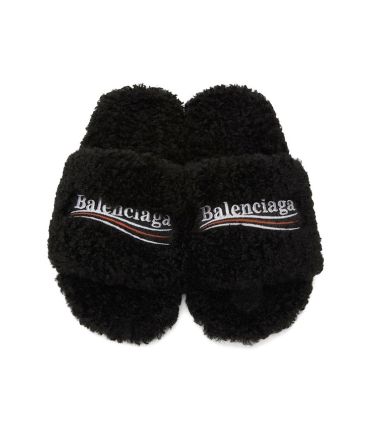 Balenciaga Sherpa Slides Black