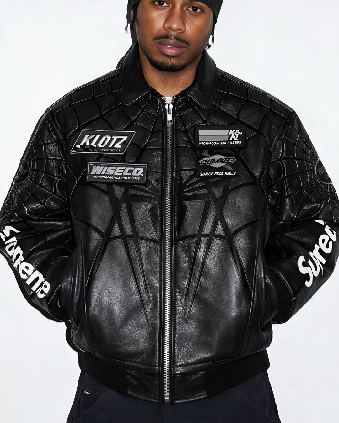 Supreme X Vanson Leathers Spider-Man Jacket - "Black/White"