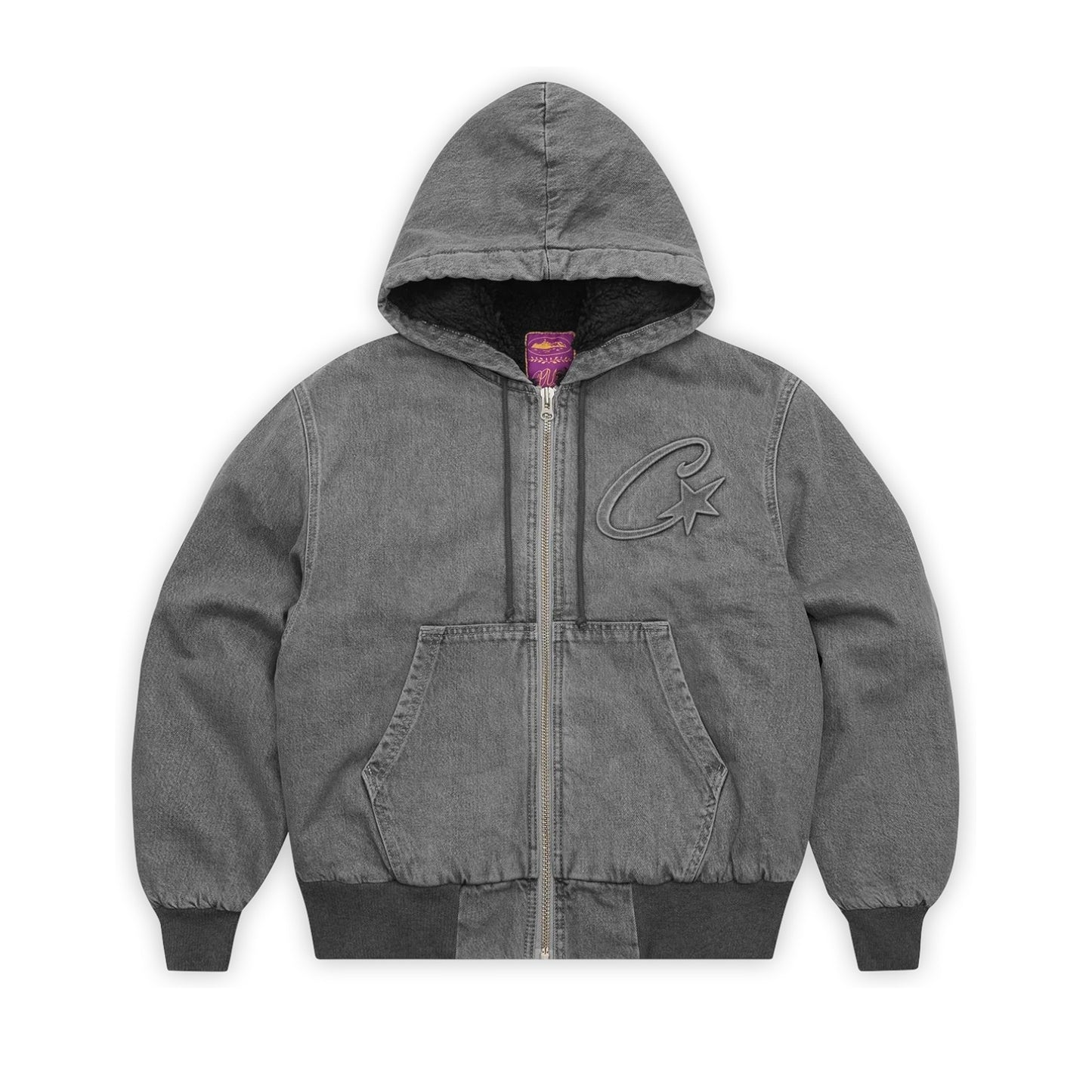 Corteiz Embossed C-star Denim Work Jacket Grey