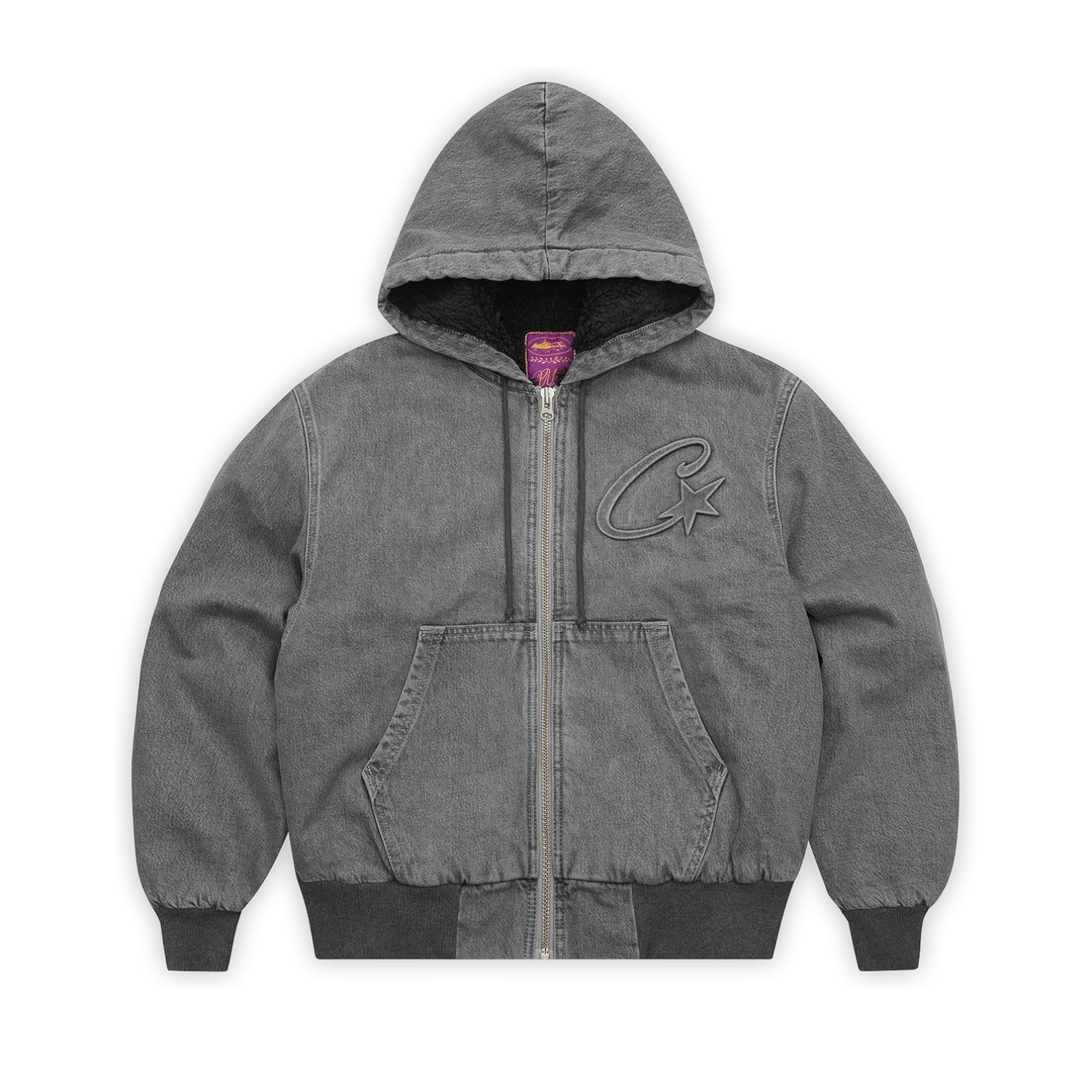 Corteiz Embossed C-Star Denim Work Jacket Grey, front view