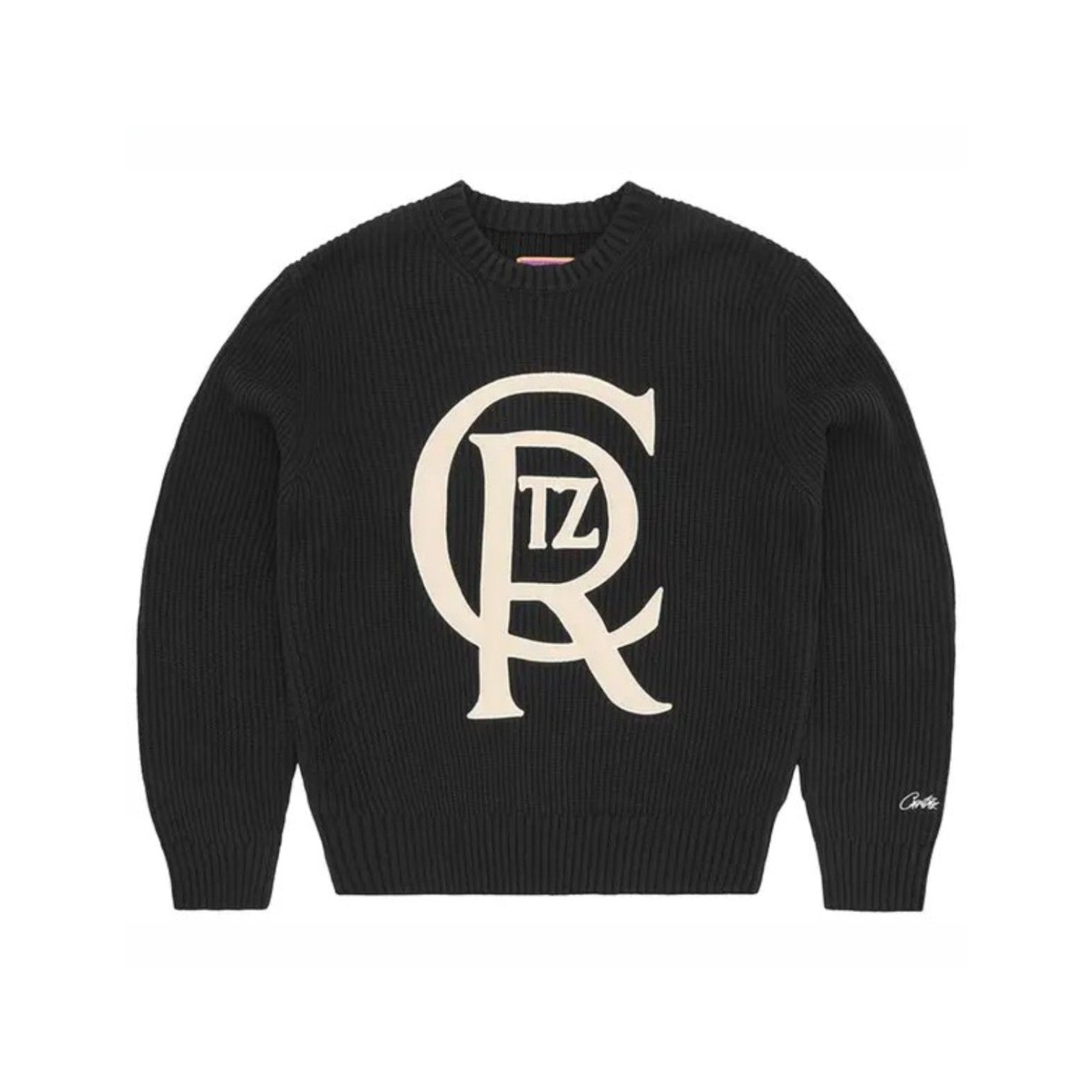 Corteiz Crest Knit Sweater Black, front view