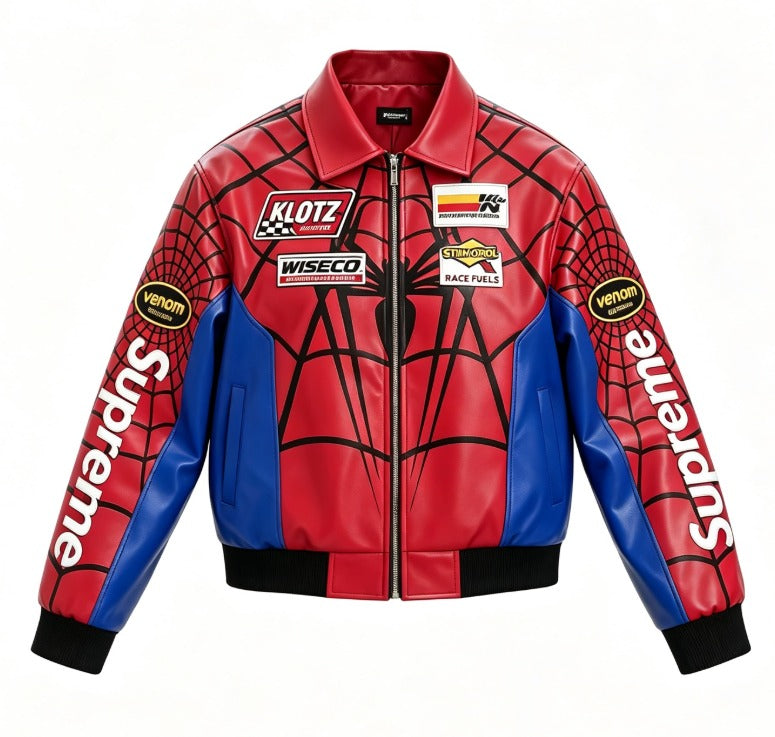 Supreme X Vanson Leathers Spider-Man Jacket - "Red/Blue"