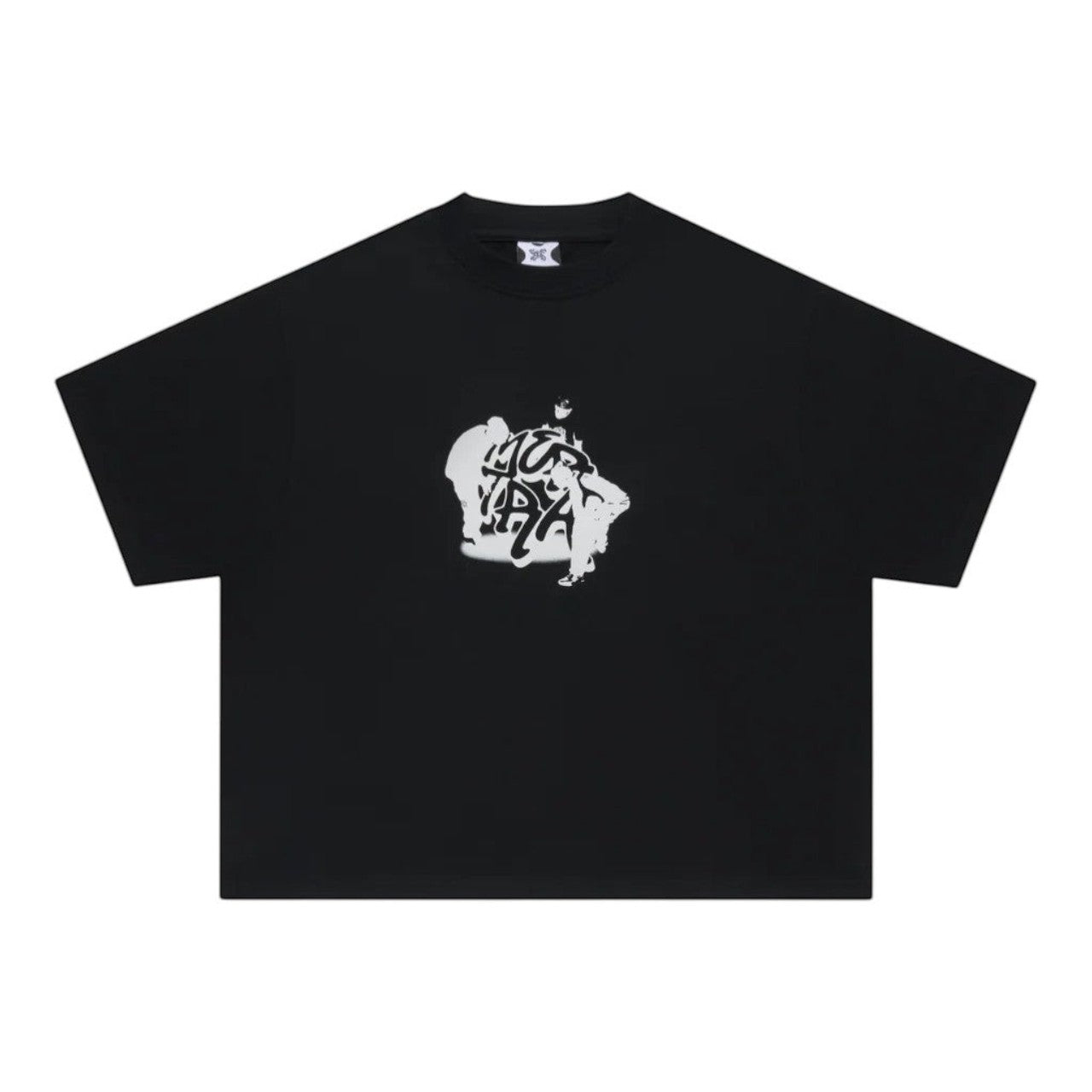OFFCODE.USA black 100% cotton boxy fit tee with screen printed graphic on chest.