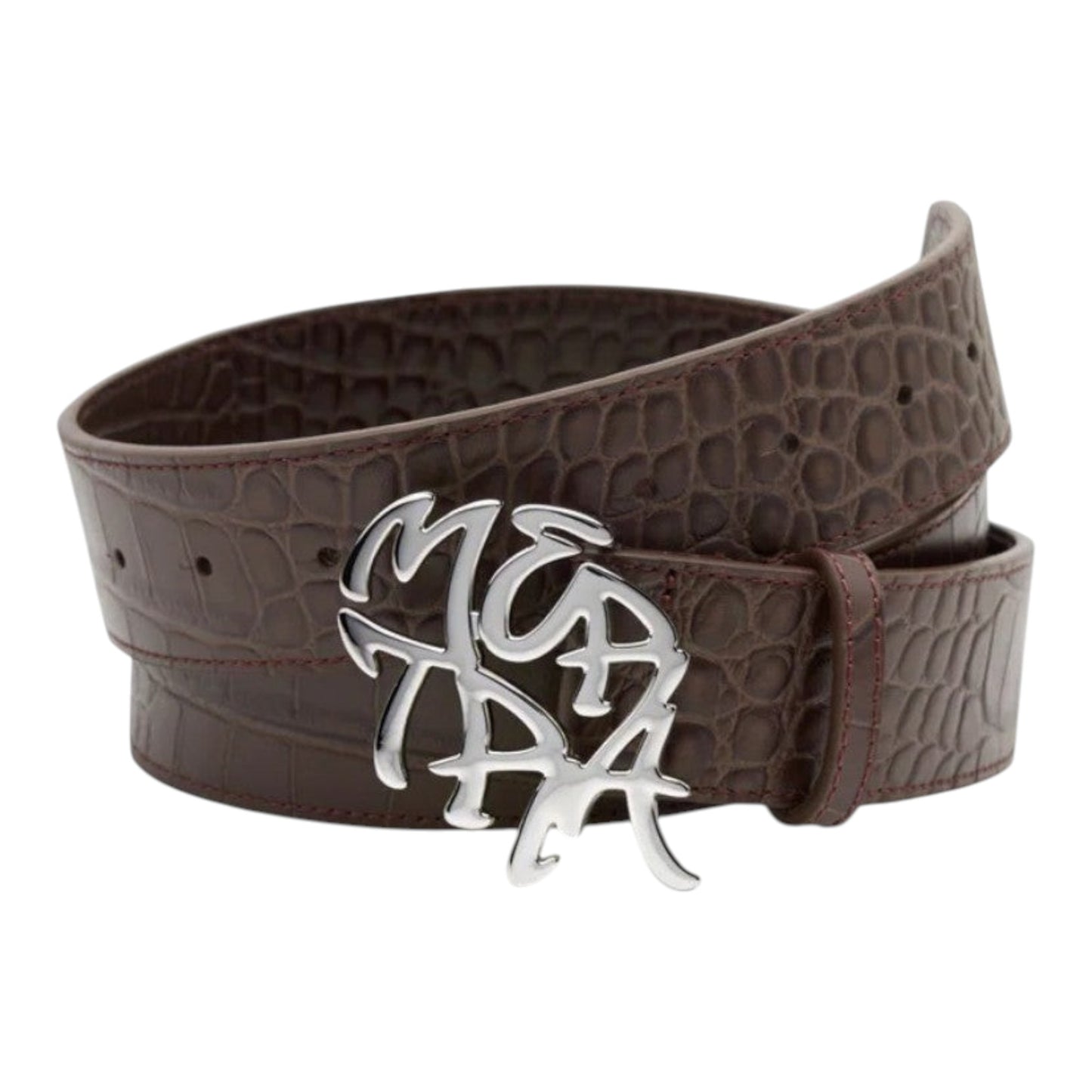 OFFCODE.USA brown alligator skin leather belt with stainless steel buckle