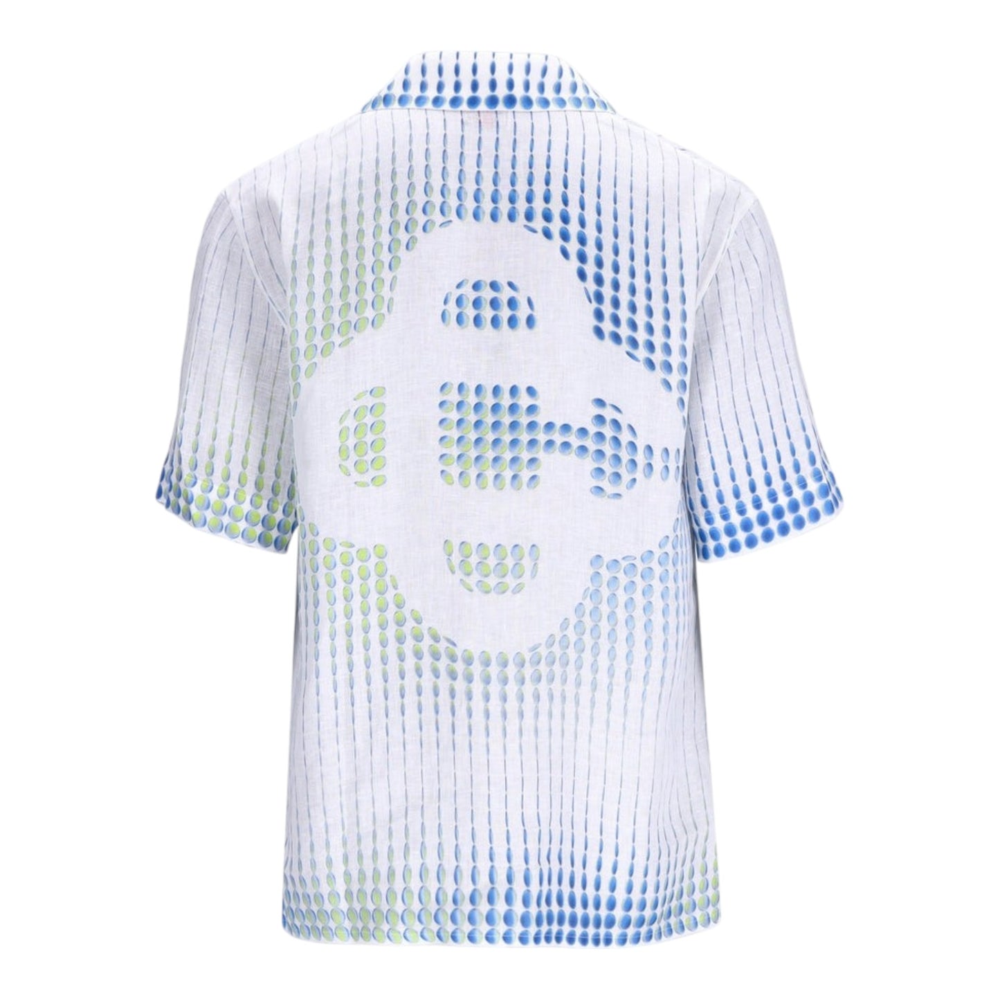 OFFCODE.USA white linen short sleeve shirt with multicolour dot print and Cuban collar.