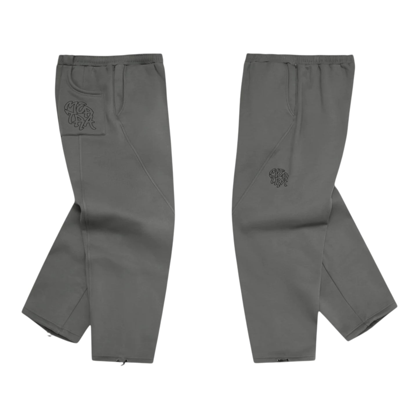 OFFCODE.USA Bigstep Joggers 2.0 in charcoal grey cotton blend with embroidered graphics and wide leg fit.