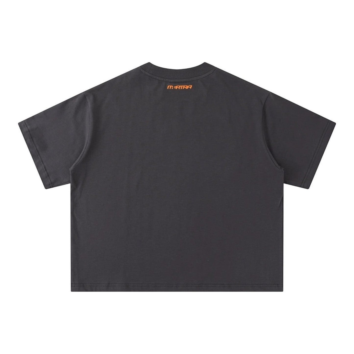 OFFCODE.USA Cracked Tee in charcoal grey, 100% cotton with boxy fit. Features embroidered graphic on back.
