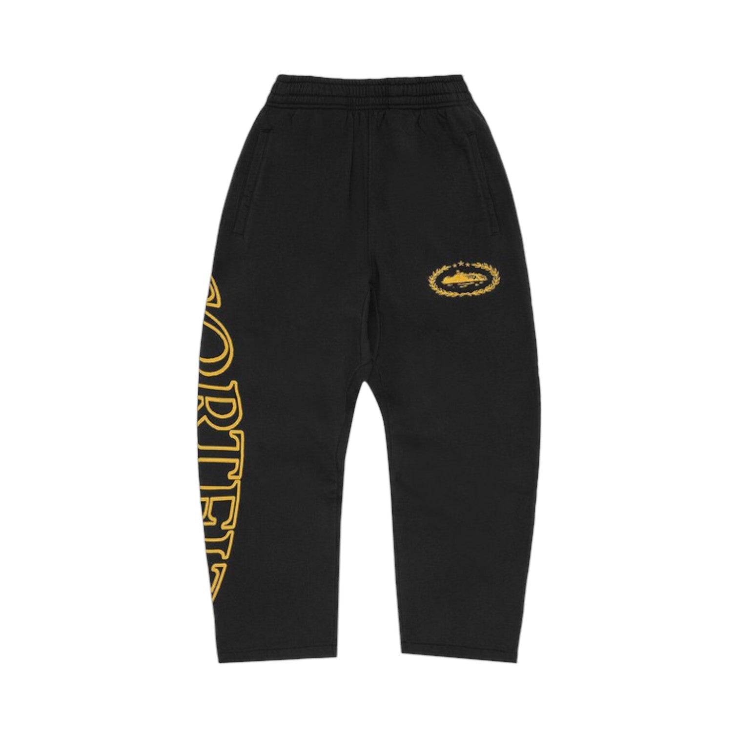 Corteiz Superior Royale Open Hem Pant Black/Yellow, front view