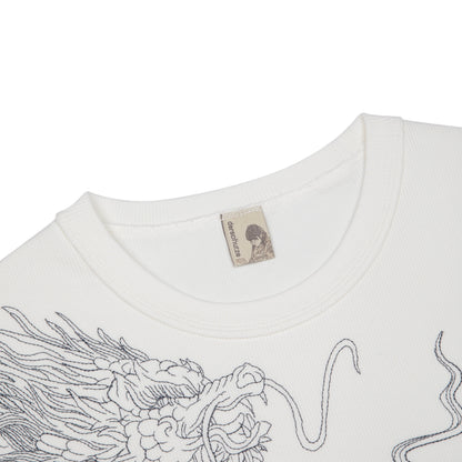 Derschutze Yakuza Ribbed T-Shirt in Off White - ribbed collar and woven brand label