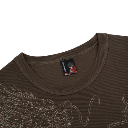 Derschutze Yakuza Ribbed T-Shirt in Anthracite - ribbed collar and woven brand label