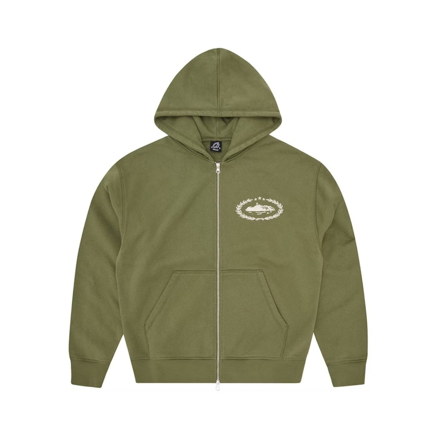 Corteiz Superior Royale Zip Hoodie - Olive, front view