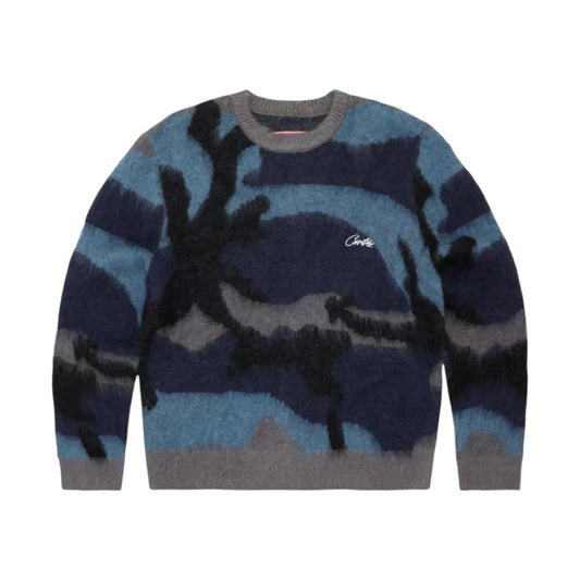 Corteiz Mohair Knit Sweater Ocean Camo
