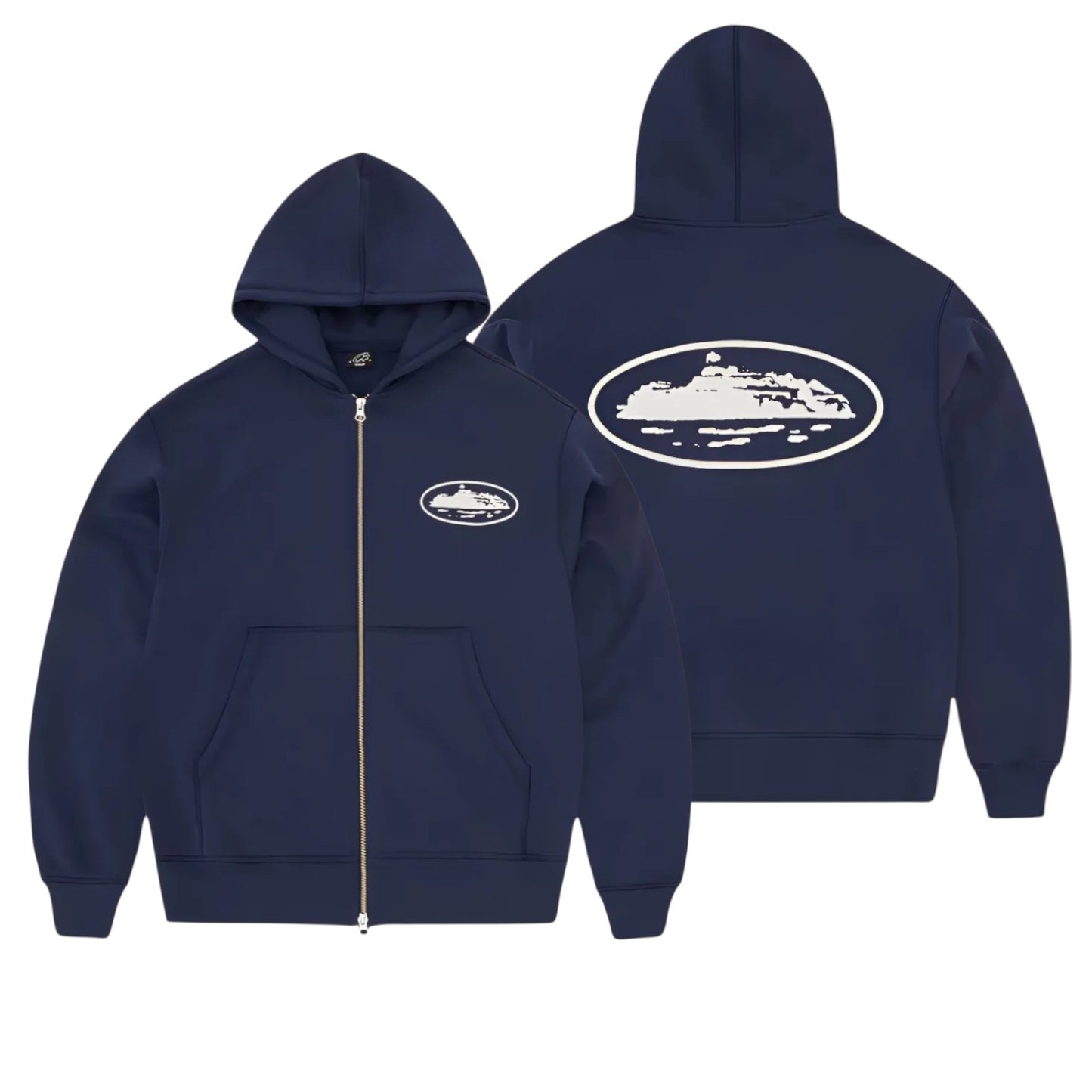 Island Puff Print Zip Hoodie Green - Dark Blue - Baby Blue