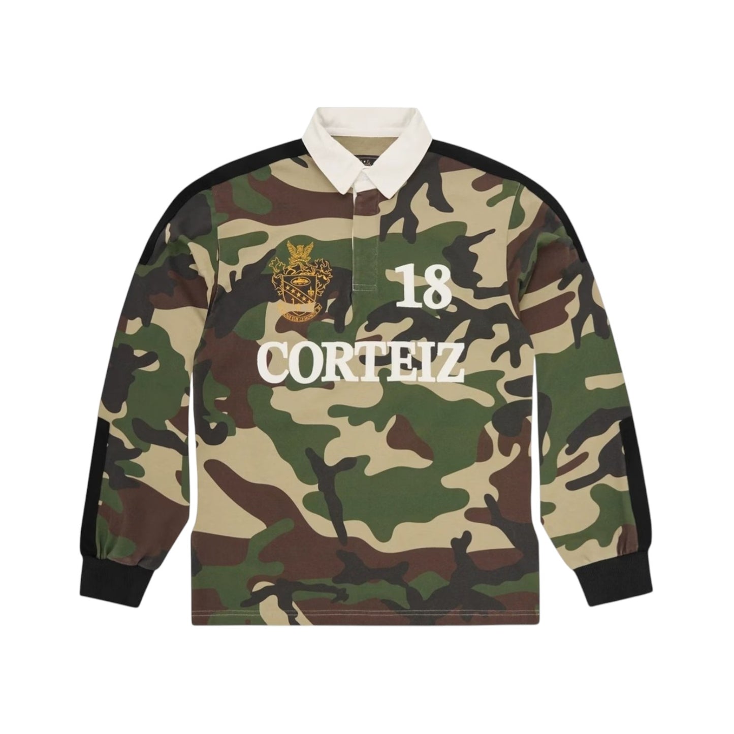 Corteiz Panelled Rugby Top Woodland Camo - Black