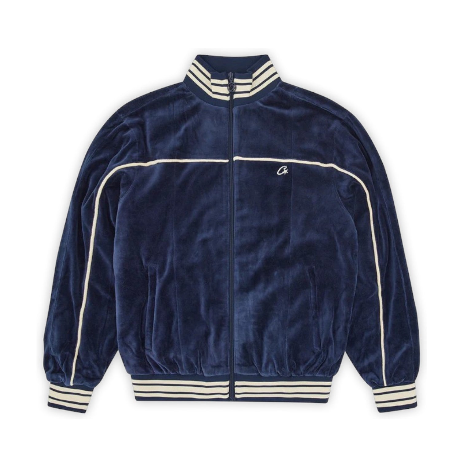Corteiz VVS Uptown Velour Track Jacket - Navy, front view