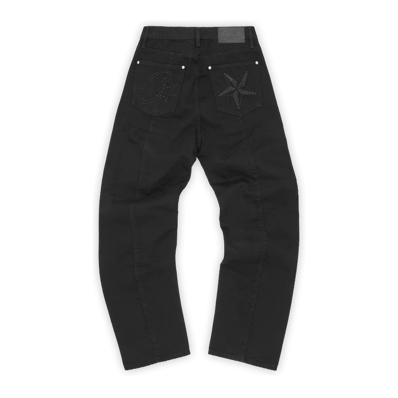 Corteiz C-Star Stitch-Down Jeans Triple Black, front view