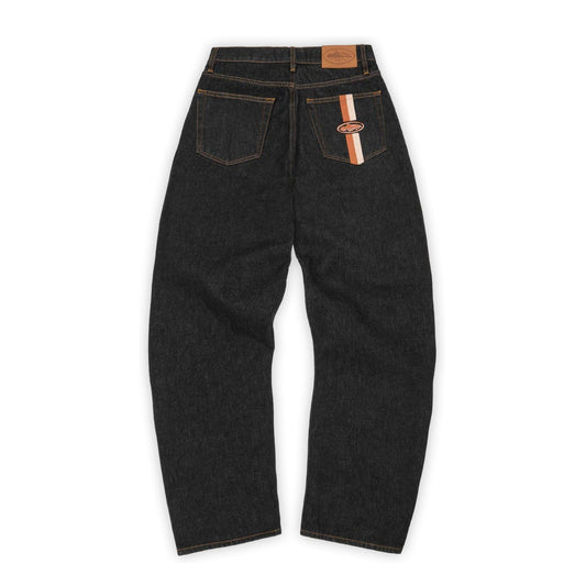 DUAL STRIPE BAGGY JEANS [WASHED BLACK]