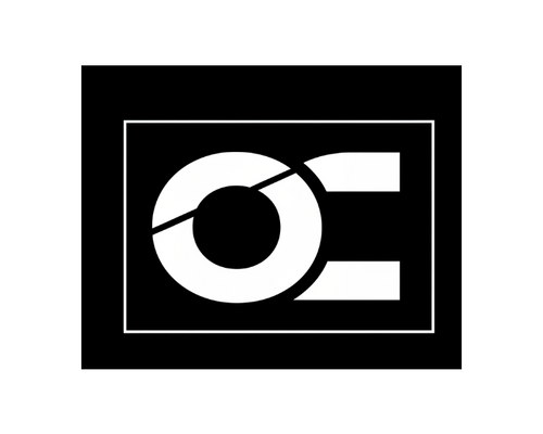 Black and white logo with abstract design on a black background