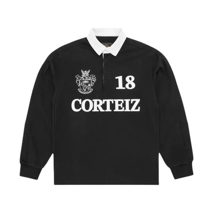 Corteiz Panelled Rugby Top Woodland Camo - Black