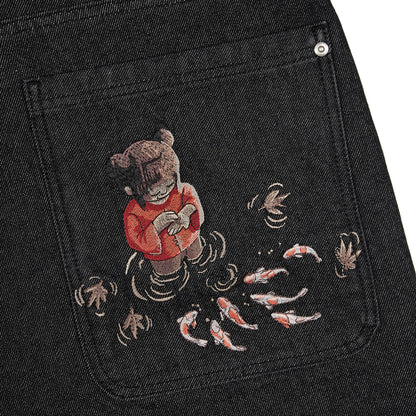 "koi fish v2" Jorts raw black