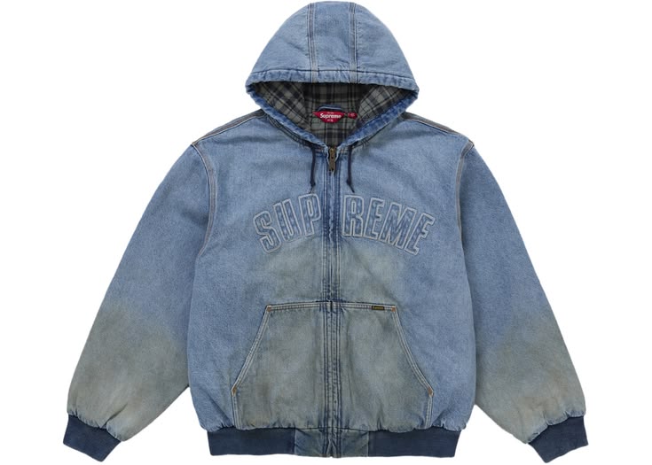 Supreme Arc Logo Zip-Up Hooded Jacket – Washed Blue