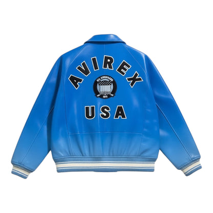 Avirex Icon Mazarine Blue Leather Bomber Jacket