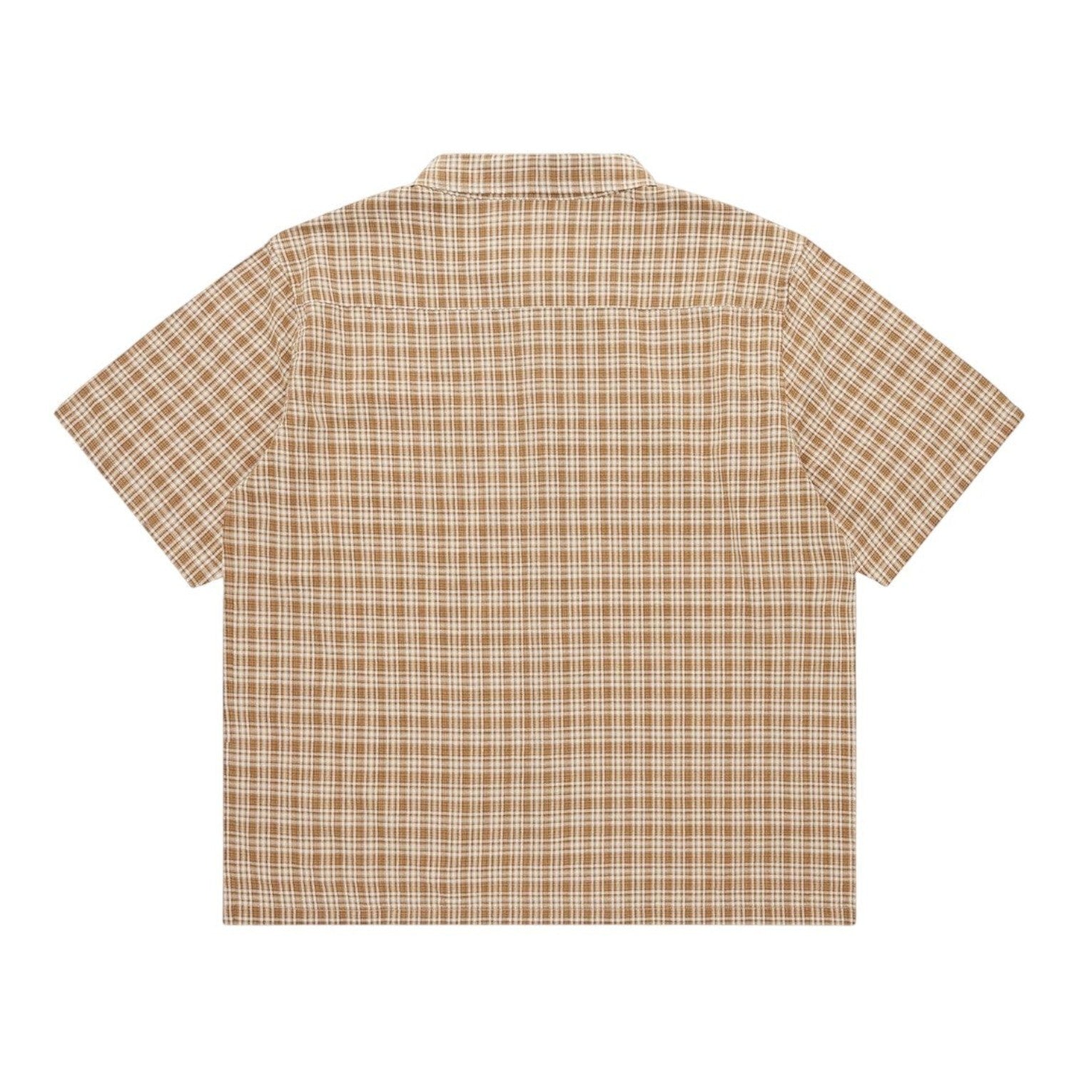 OFFCODE.USA Australiana Plaid Shirt in brown and white plaid. Short-sleeved button-up shirt with a classic collar.