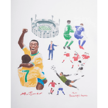 OFFCODE.USA Beautiful Game T-Shirt featuring a watercolor illustration of a soccer match with players, a stadium, and a referee.
