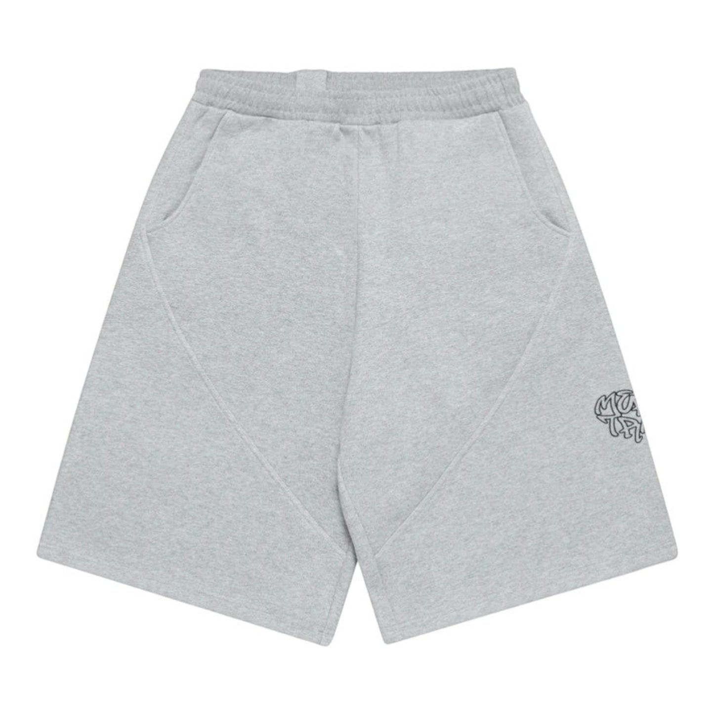 OFFCODE.USA Bigstep grey cotton blend baggy shorts with embroidered graphics and wide leg fit.