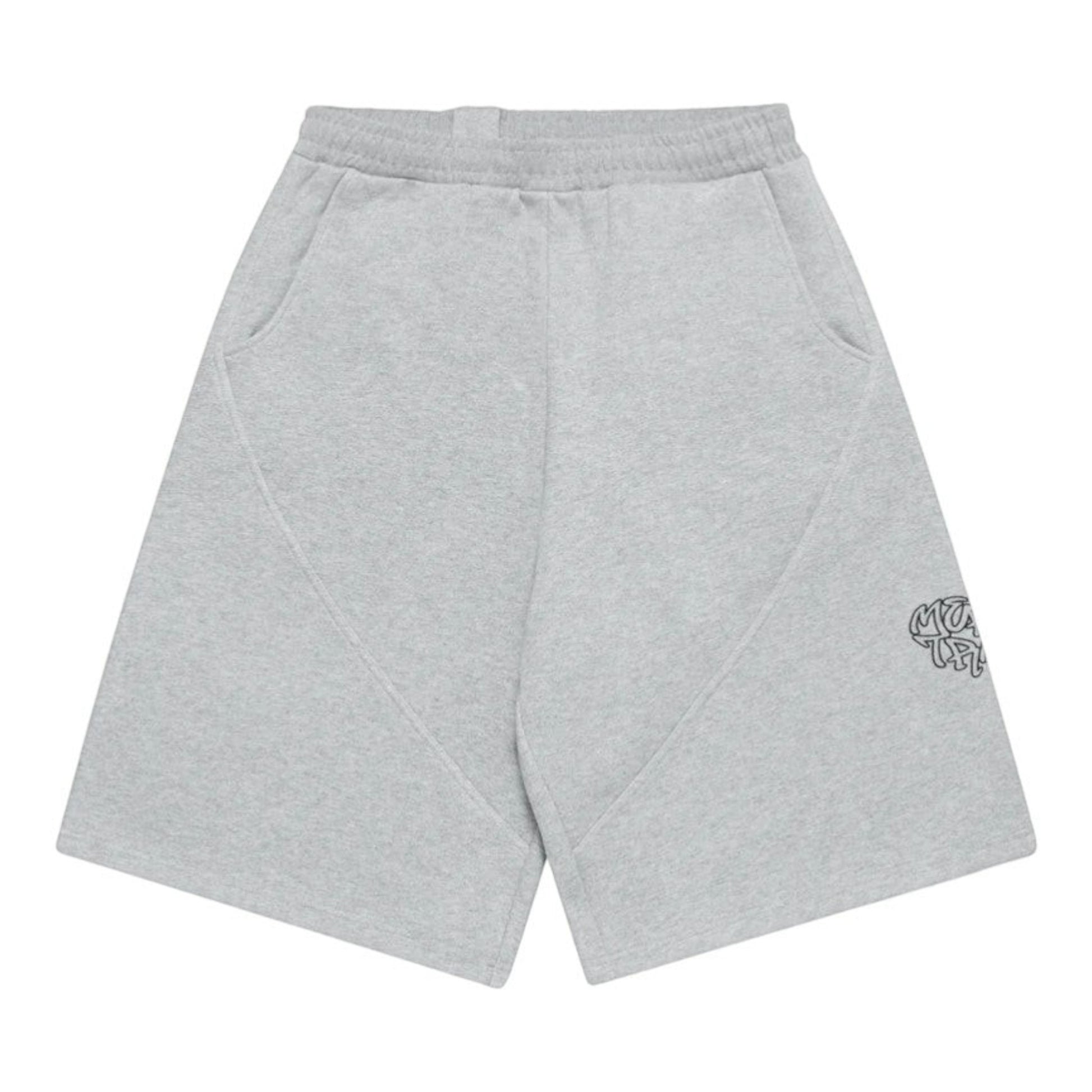 OFFCODE.USA Bigstep grey cotton blend baggy shorts with embroidered graphics and wide leg fit.