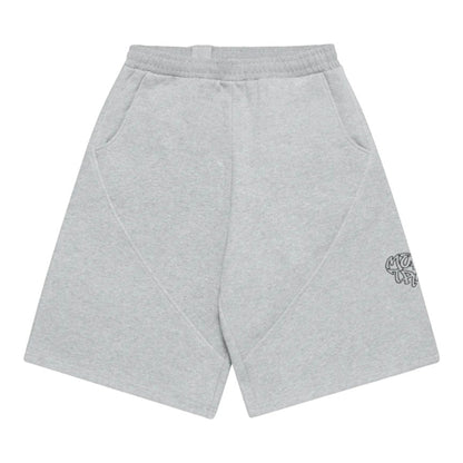 OFFCODE.USA Bigstep grey cotton blend baggy shorts with embroidered graphics and wide leg fit.