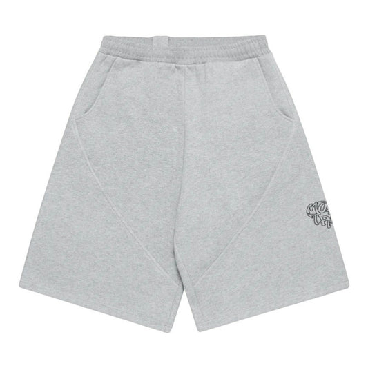 OFFCODE.USA Bigstep grey cotton blend baggy shorts with embroidered graphics and wide leg fit.