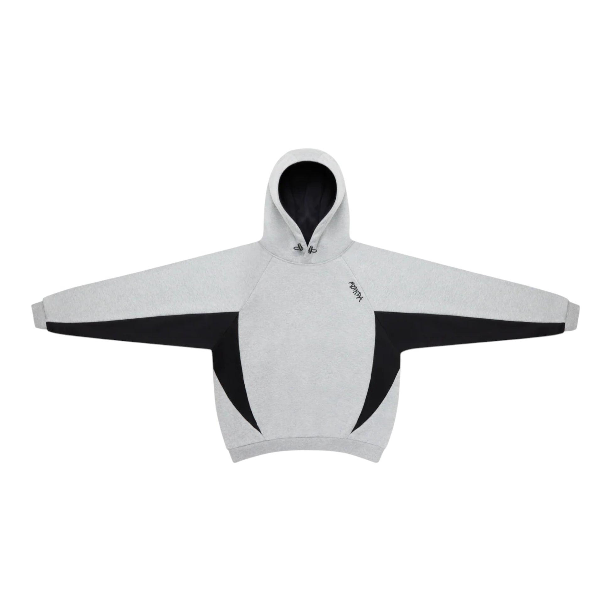OFFCODE.USA Bigstep Hood grey heather and black colorblock hoodie with drawstring hood and embroidered logo.