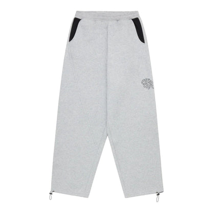 OFFCODE.USA light grey cotton blend joggers with black pocket details and embroidered logo on the right leg.