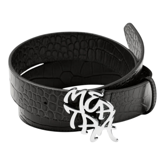 OFFCODE.USA black alligator skin leather belt with stainless steel buckle