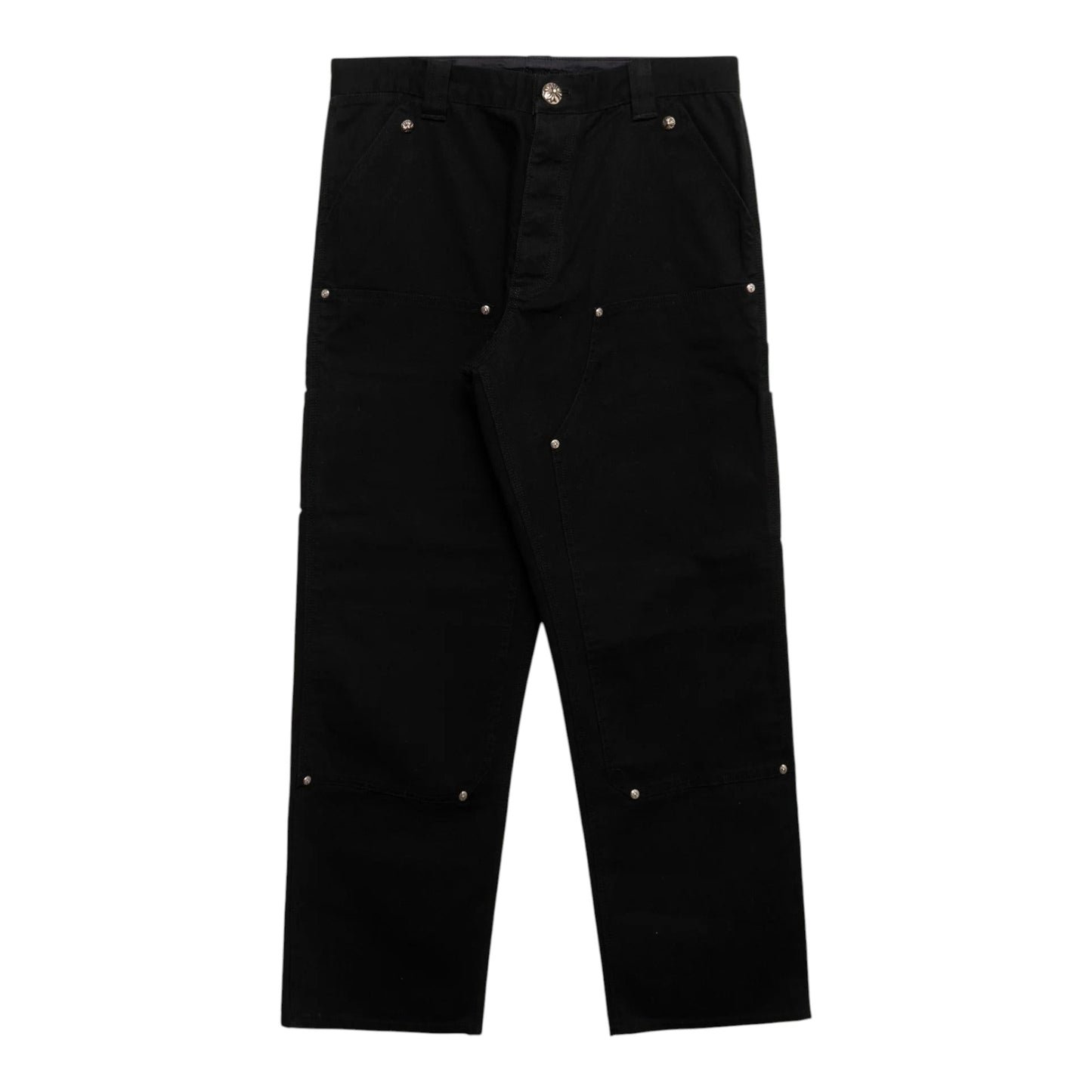 OFFCODE.USA black Chrome Hearts double knee carpenter pants with silver hardware detailing