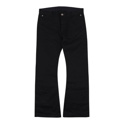OFFCODE.USA black 100% cotton flare Richard cut chino pants with a button and zip closure.