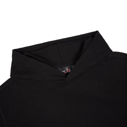 OFFCODE.USA black cotton double sleeve hoodie with intricate embroidery on sleeves. Premium 460gsm.