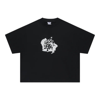 OFFCODE.USA black 100% cotton boxy fit tee with screen printed graphic on chest.