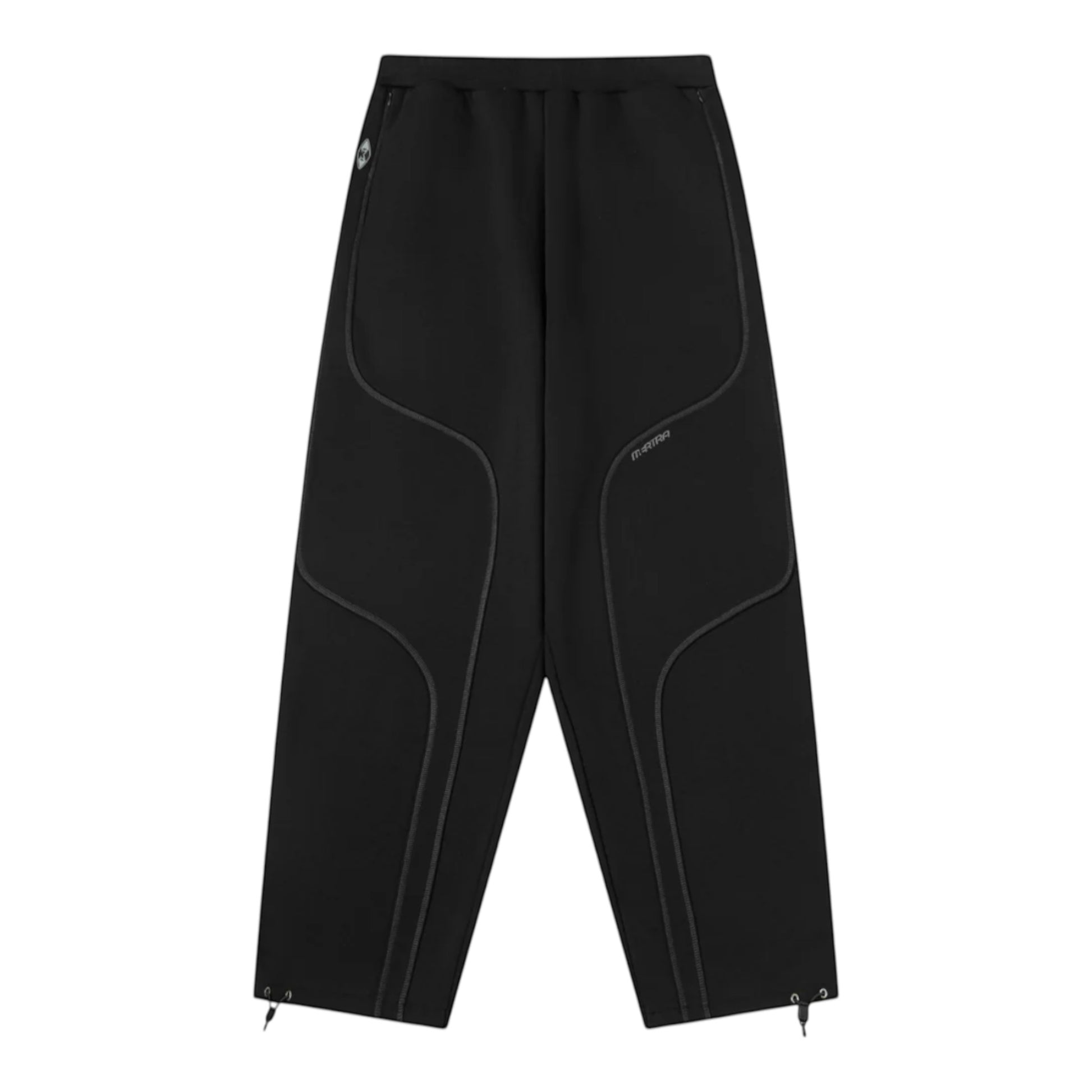 OFFCODE.USA black joggers with contrast stitching and adjustable ankle cuffs.