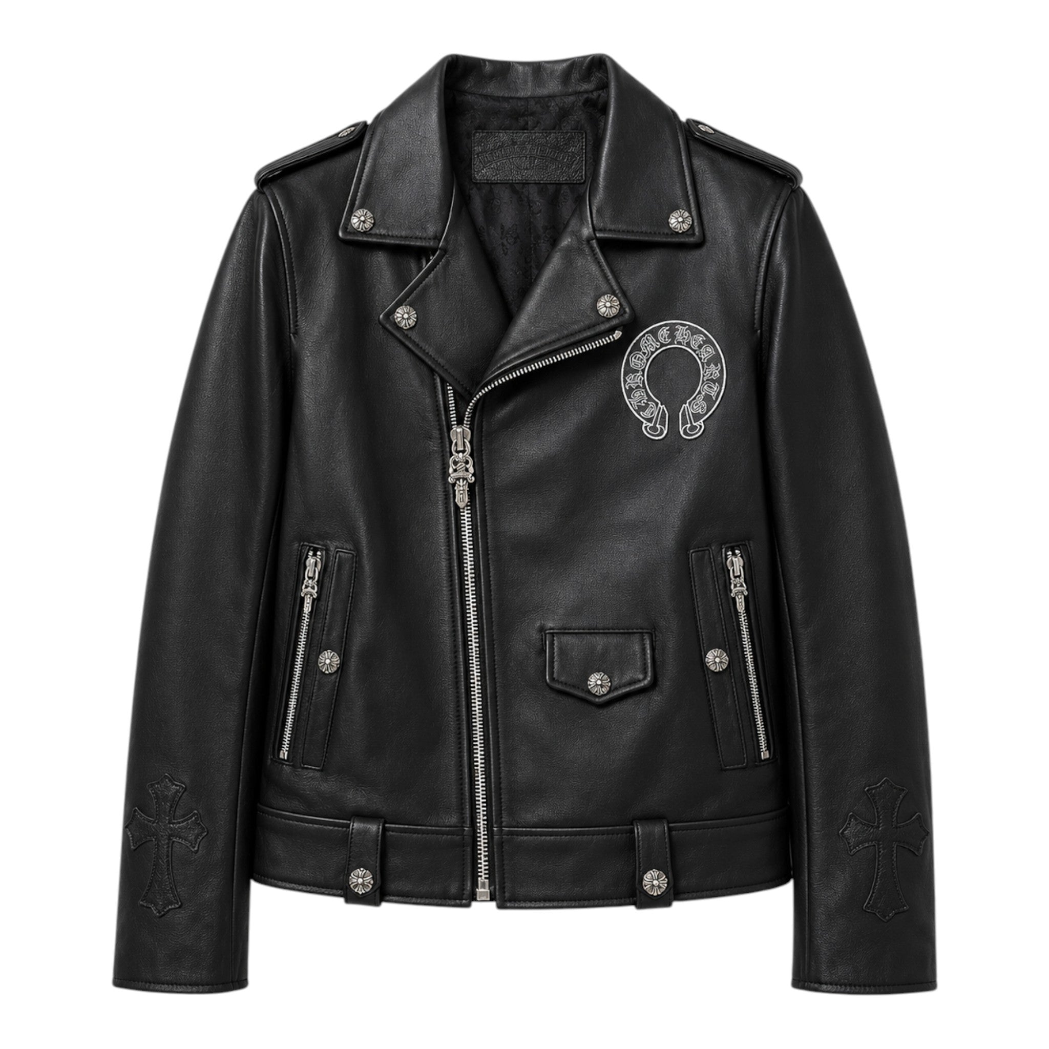 Chrome Hearts Horseshoe Leather Biker Jacket, front view