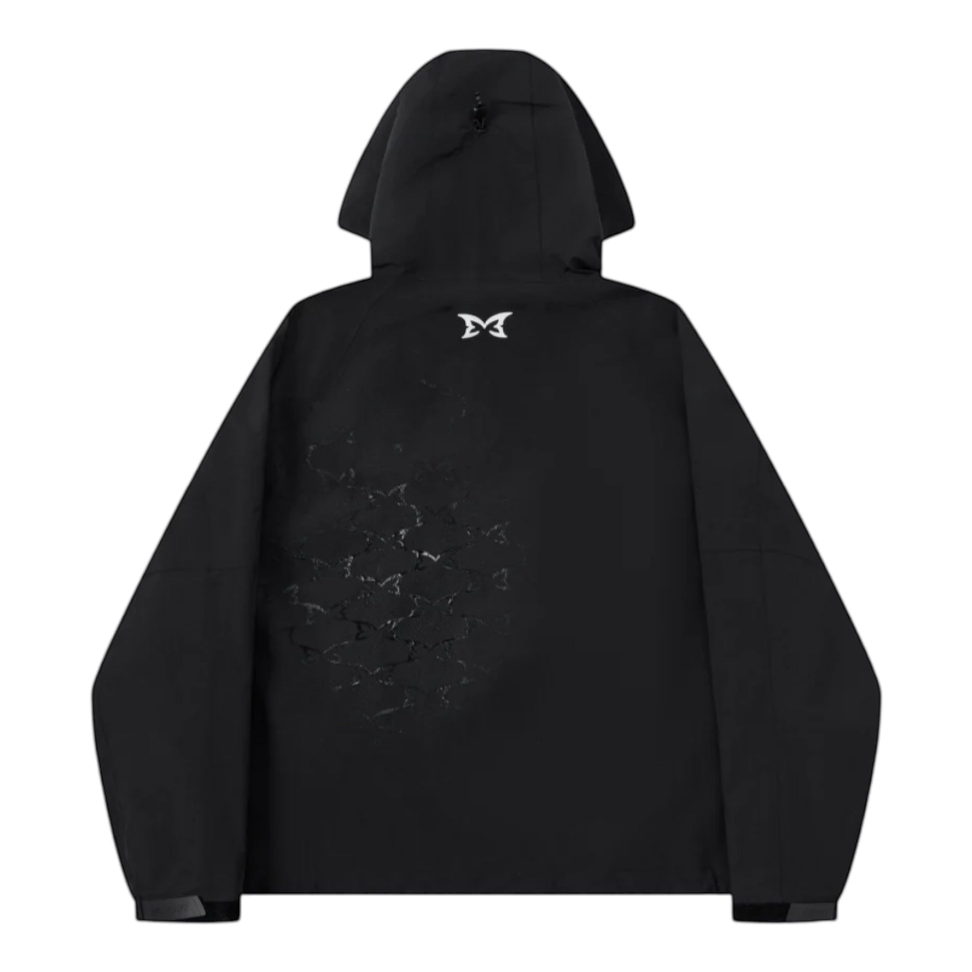 OFFCODE.USA Monogram Shell Jacket 2.0 (Black) with graphic print on back and hood.