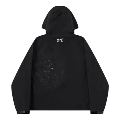 OFFCODE.USA Monogram Shell Jacket 2.0 (Black) with graphic print on back and hood.