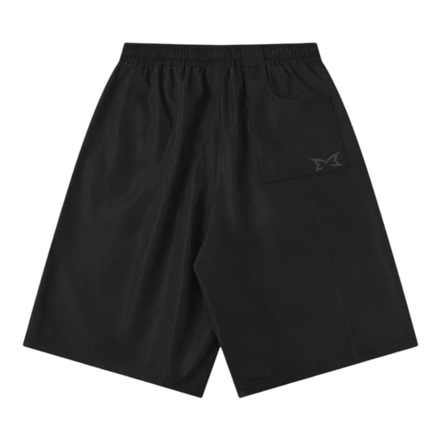 OFFCODE.USA black tech shorts with mesh lining, interior drawcord, hidden zipper pockets, and signature panelling. Baggy fit.