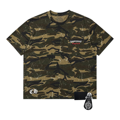 OFFCODE.USA camo print short-sleeve t-shirt with American flag pocket logo and CH graphic detail