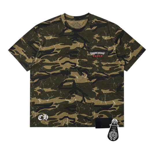 OFFCODE.USA camo print short-sleeve t-shirt with American flag pocket logo and CH graphic detail