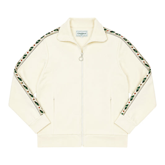 OFFCODE.USA Casablanca Laurel Track Top in cream with decorative stripe detail on sleeves and collar. Full zip closure.