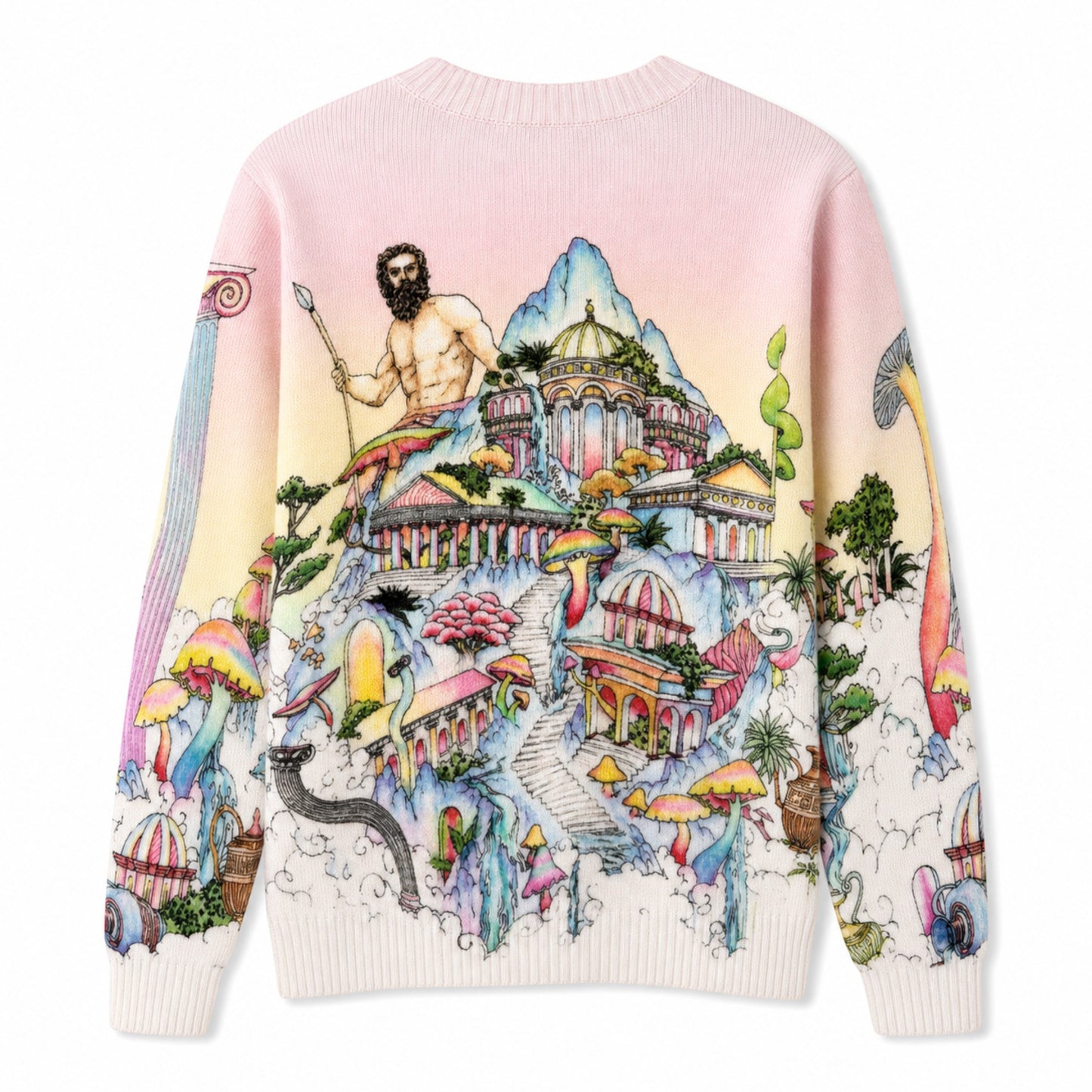 OFFCODE.USA Casablanca The Road to Knowledge Jumper with a surreal landscape and mythological figure.