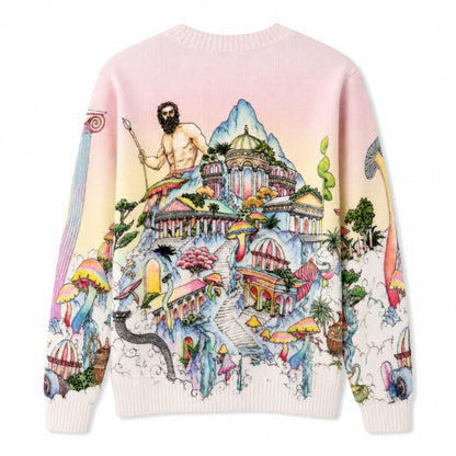 OFFCODE.USA Casablanca The Road to Knowledge Jumper with a surreal landscape and mythological figure.