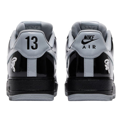 OFFCODE.USA Central Cee x Nike Air Force 1 Low 'Black White Smoke Grey' sneakers with patent leather, black overlays, and grey accents. Features '13' and Syna World logo.